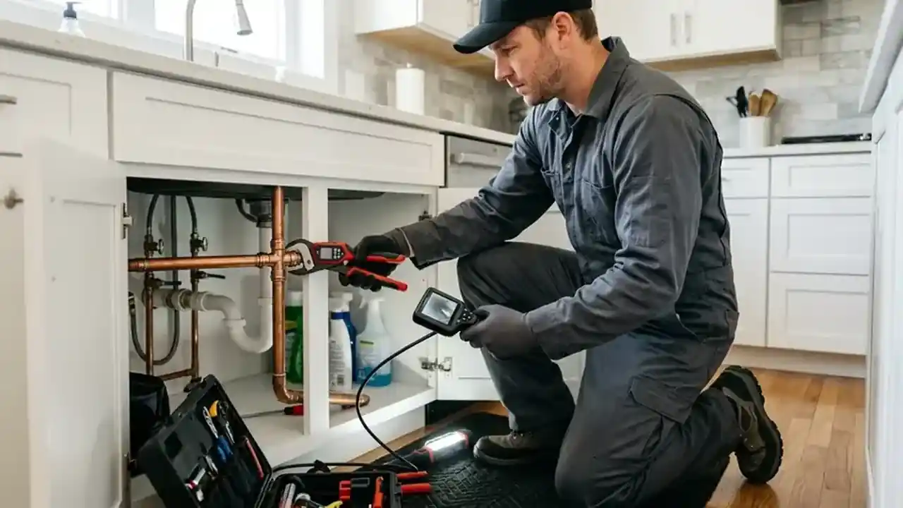 Trenchless Sewer Line Repair Specialist Conducting Video Camera Inspection